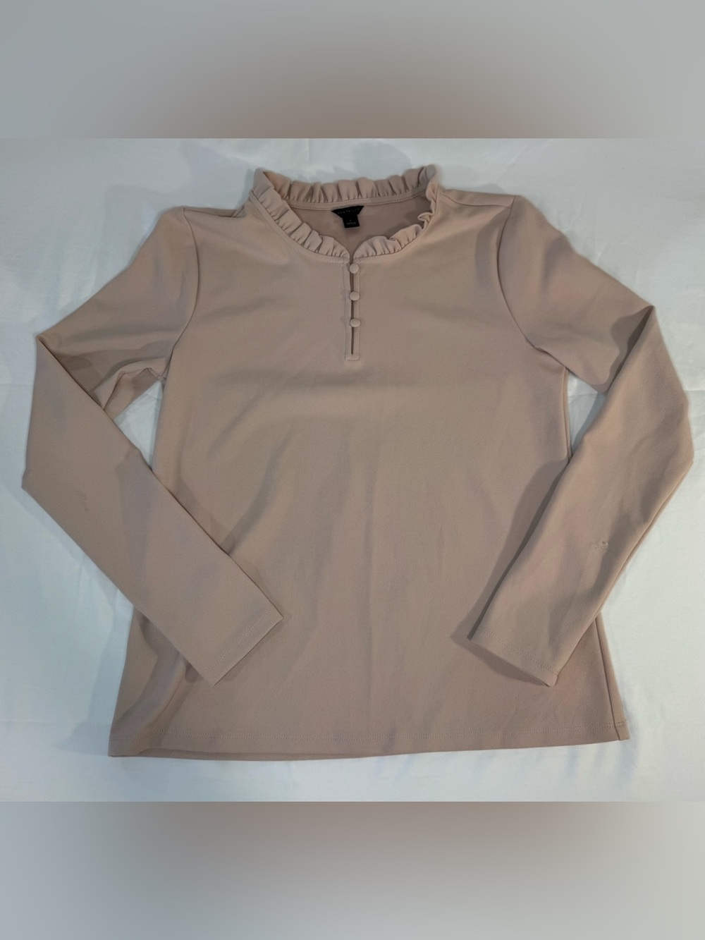 Ann Taylor Ruffle Neck Blouse S Blush Pink Long Sleeve